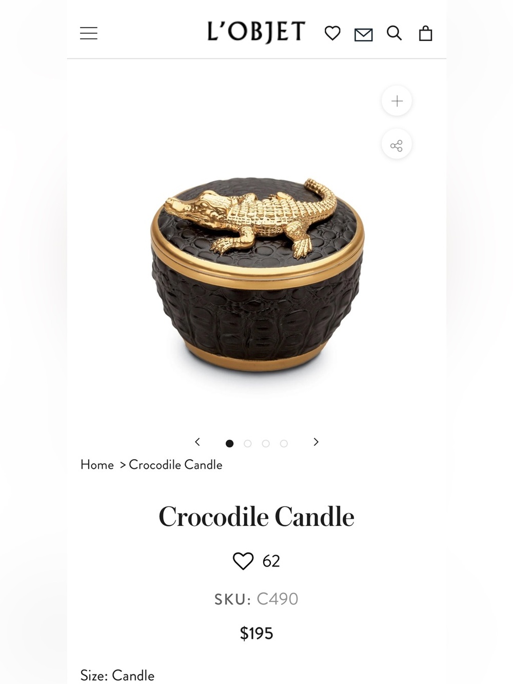 L’OBJET Crocodile Porcelain Luxury Pink Champagne 
Candle